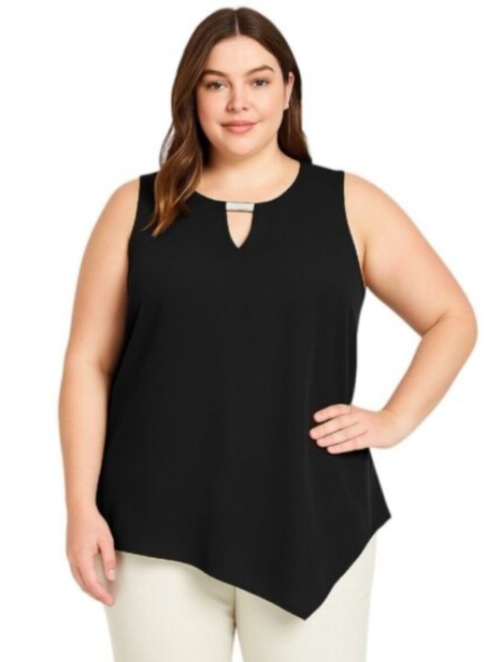 Sami & Jo Plus Size 2X Black Sheer Blouse Sleeveless Asymmetrical Hem Office